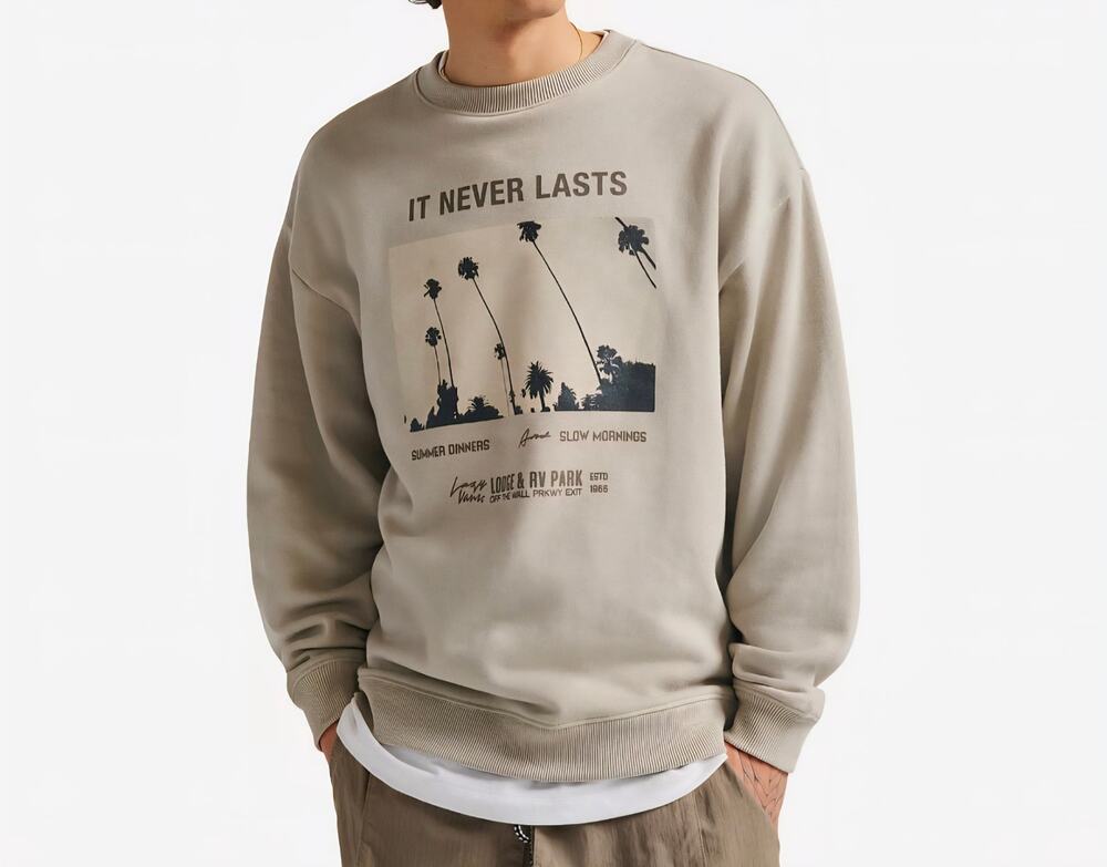 Vans Photo Neverlasting Oversized Graphic Crewneck Sweatshirt Large Tan Pullover